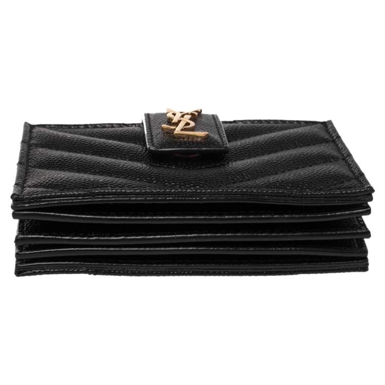 مملوكة مسبقًا Saint Laurent Black Matelassé Leather Monogram Card Holder