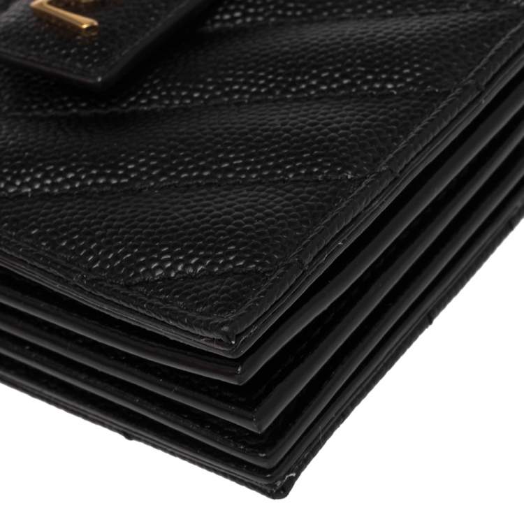 مملوكة مسبقًا Saint Laurent Black Matelassé Leather Monogram Card Holder