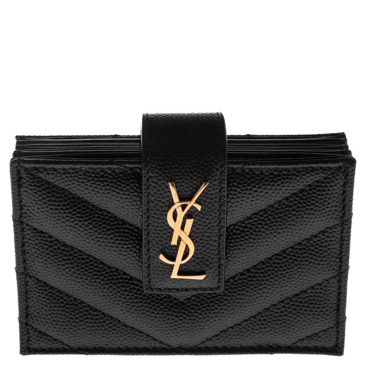 مملوكة مسبقًا Saint Laurent Black Matelassé Leather Monogram Card Holder