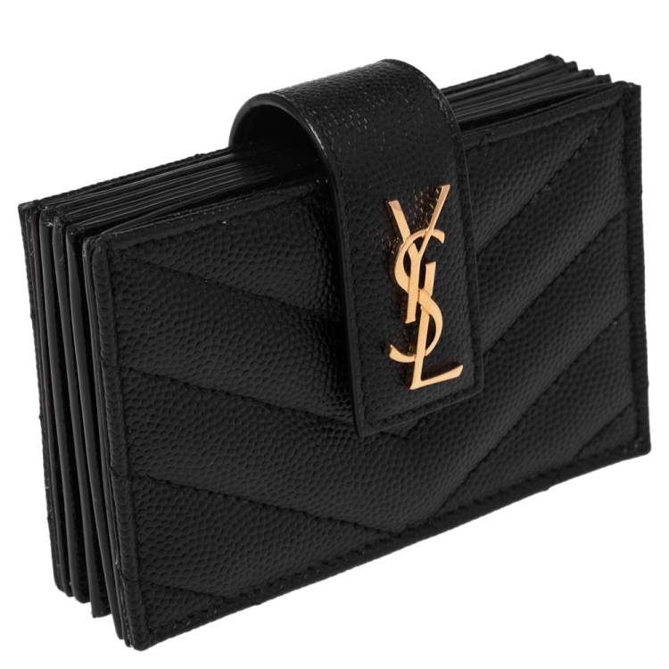 مملوكة مسبقًا Saint Laurent Black Matelassé Leather Monogram Card Holder