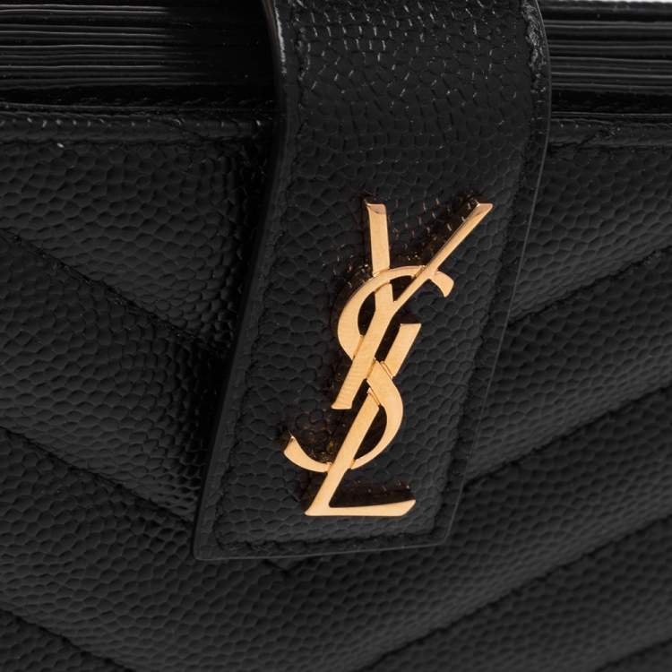مملوكة مسبقًا Saint Laurent Black Matelassé Leather Monogram Card Holder