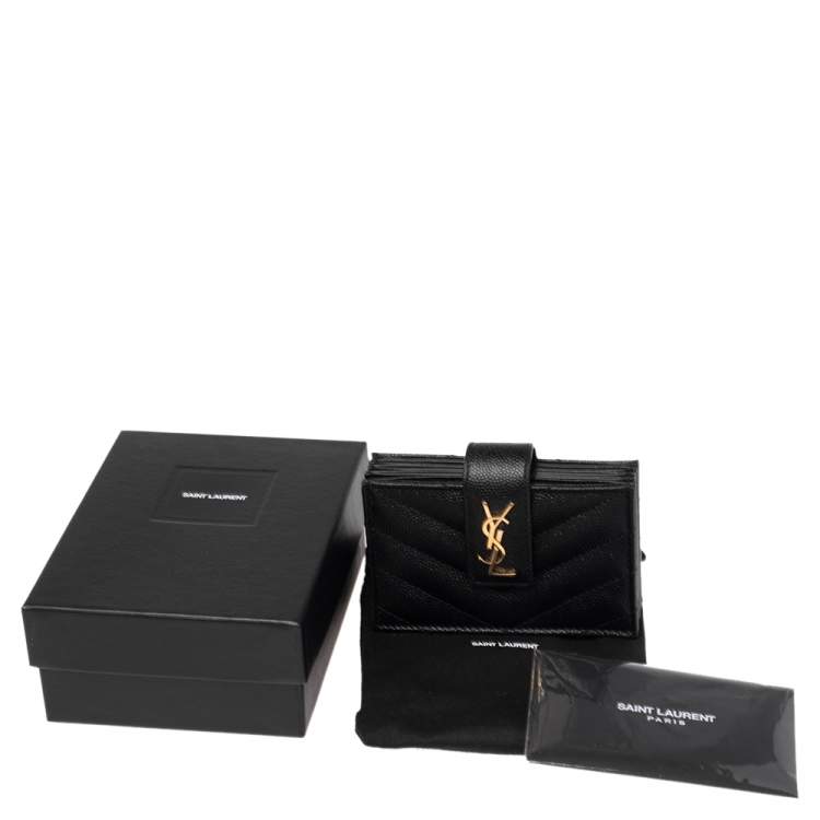 مملوكة مسبقًا Saint Laurent Black Matelassé Leather Monogram Card Holder