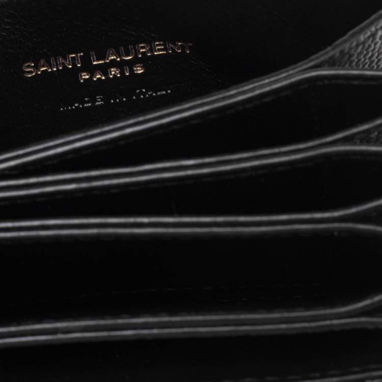 مملوكة مسبقًا Saint Laurent Black Matelassé Leather Monogram Card Holder