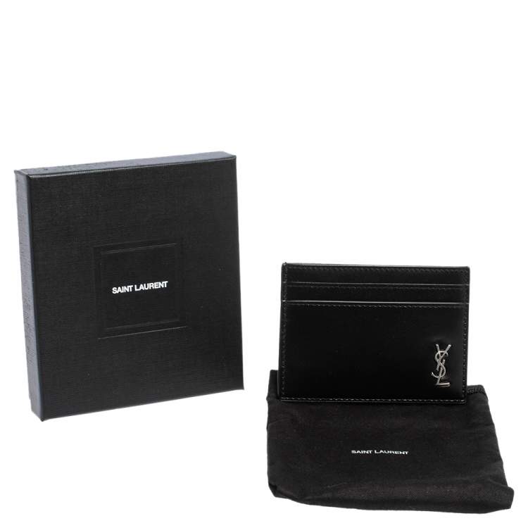 مملوكة مسبقًا Saint Laurent Black Leather Tiny Monogram Card Holder