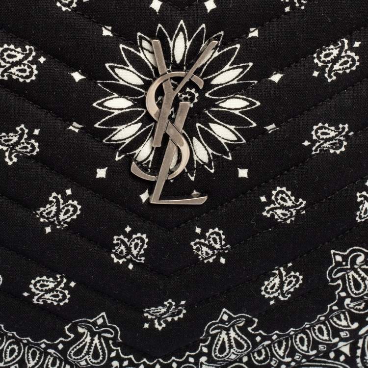 Pre Owned Saint Laurent Black Bandana Print Fabric Monogram Wristlet Pouch