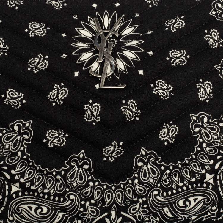Pre Owned Saint Laurent Black Bandana Print Fabric Monogram Wristlet Pouch