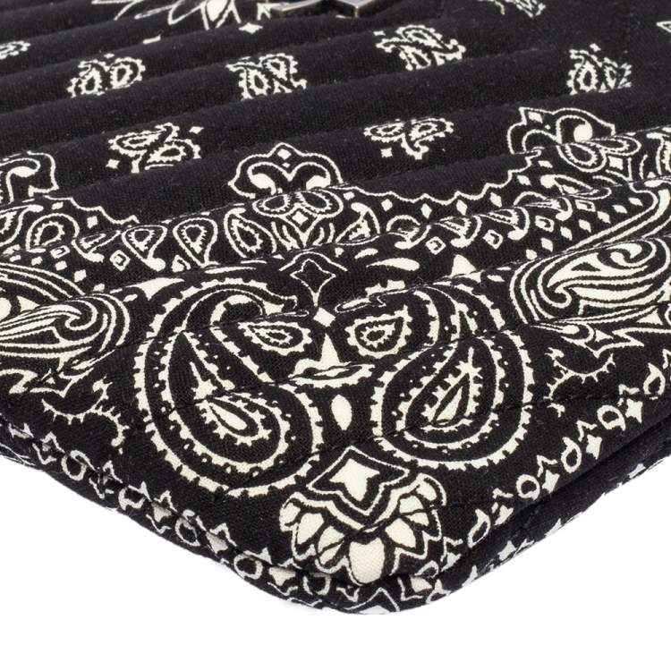 Pre Owned Saint Laurent Black Bandana Print Fabric Monogram Wristlet Pouch
