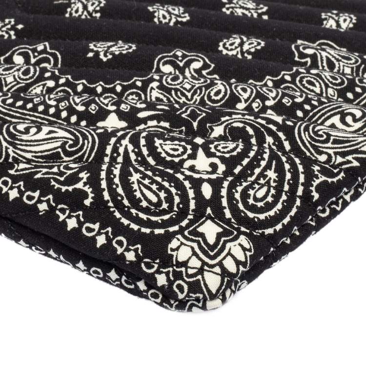 Pre Owned Saint Laurent Black Bandana Print Fabric Monogram Wristlet Pouch