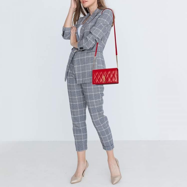 Pre Owned Saint Laurent Red Quilted Leather Kate Supple Crossbody Bag
