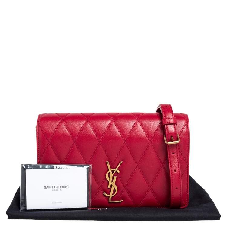 Pre Owned Saint Laurent Red Quilted Leather Kate Supple Crossbody Bag