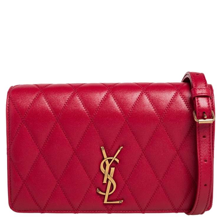 Pre Owned Saint Laurent Red Quilted Leather Kate Supple Crossbody Bag
