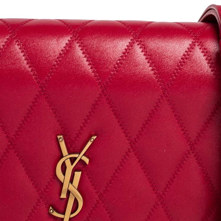 Pre Owned Saint Laurent Red Quilted Leather Kate Supple Crossbody Bag