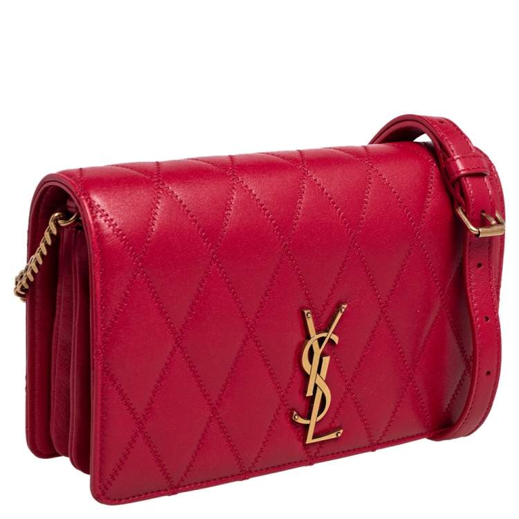 Pre Owned Saint Laurent Red Quilted Leather Kate Supple Crossbody Bag