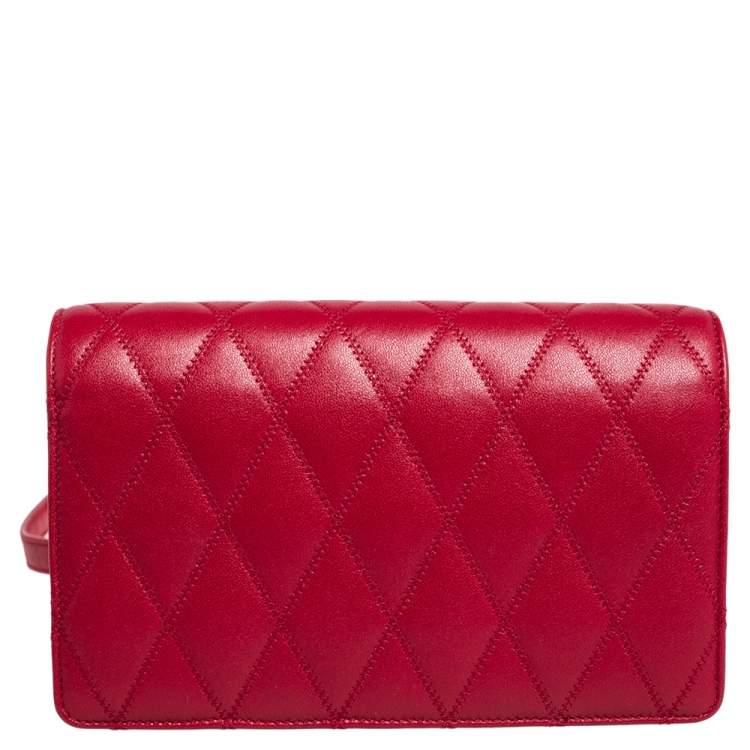 Pre Owned Saint Laurent Red Quilted Leather Kate Supple Crossbody Bag