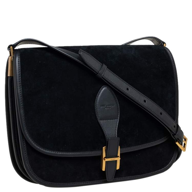 Pre Owned Saint Laurent Black Suede and Leather Medium Francoise Shoulder Bag