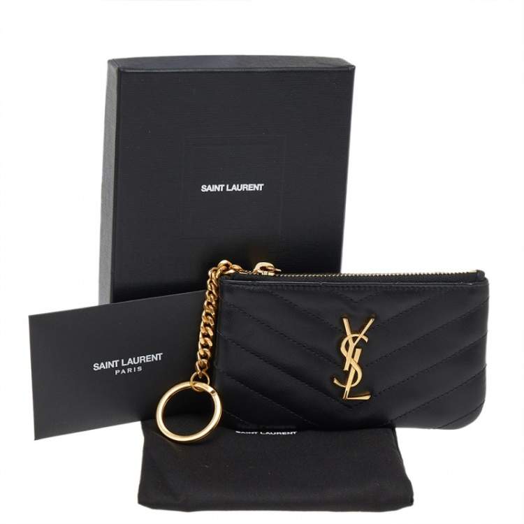 Pre Owned Saint Laurent Black Leather Compact Coin Wallet