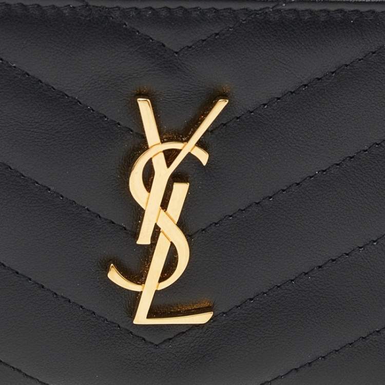 Pre Owned Saint Laurent Black Leather Compact Coin Wallet