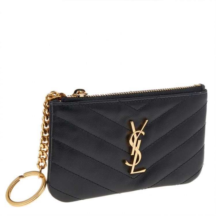 Pre Owned Saint Laurent Black Leather Compact Coin Wallet