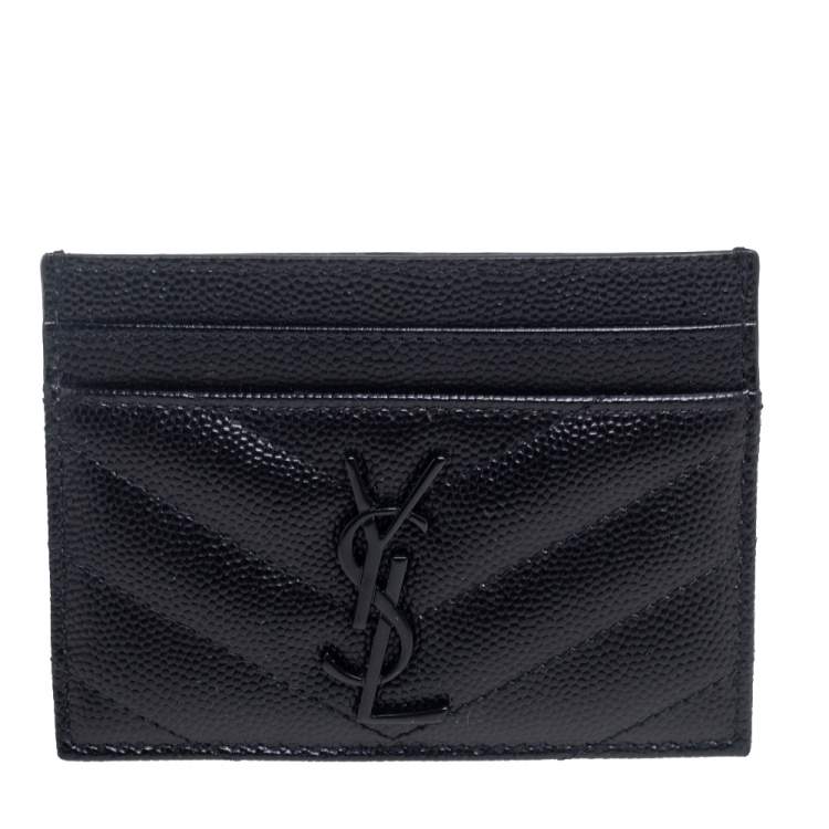 مملوكة مسبقًا Saint Laurent Black Matelassé Leather Monogram Card Holder