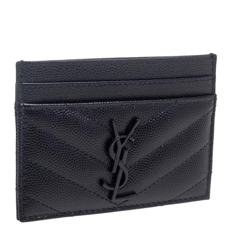 مملوكة مسبقًا Saint Laurent Black Matelassé Leather Monogram Card Holder