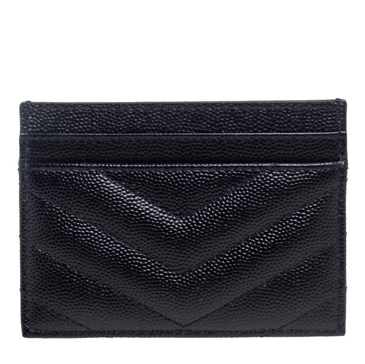 مملوكة مسبقًا Saint Laurent Black Matelassé Leather Monogram Card Holder