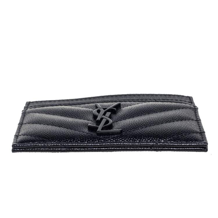 مملوكة مسبقًا Saint Laurent Black Matelassé Leather Monogram Card Holder
