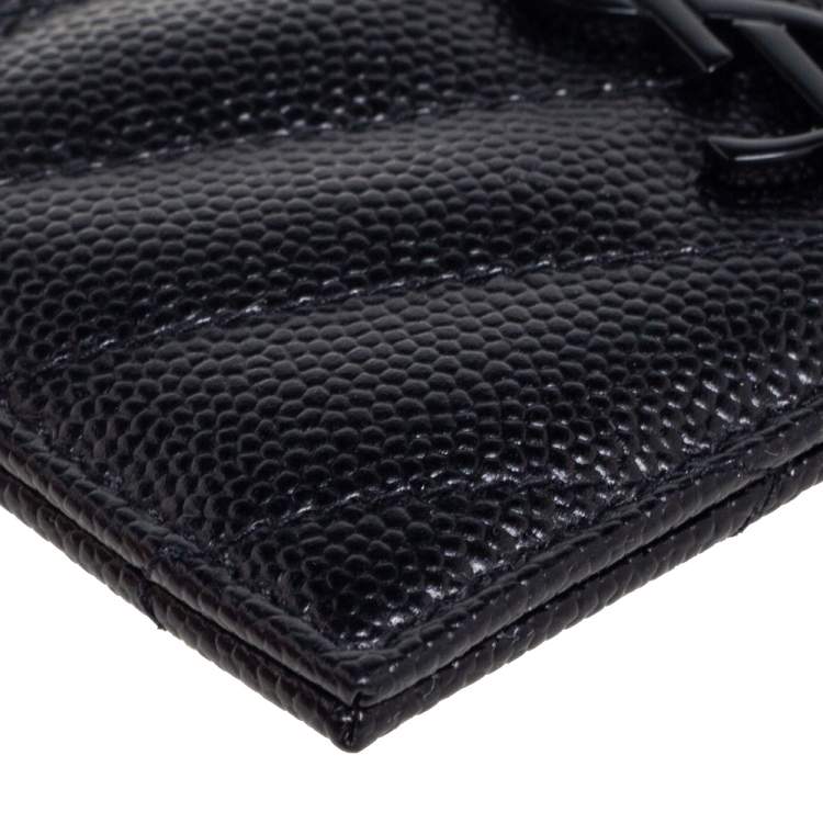 مملوكة مسبقًا Saint Laurent Black Matelassé Leather Monogram Card Holder