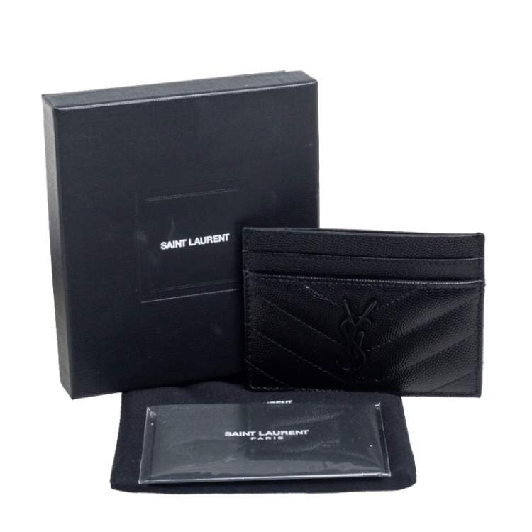 مملوكة مسبقًا Saint Laurent Black Matelassé Leather Monogram Card Holder