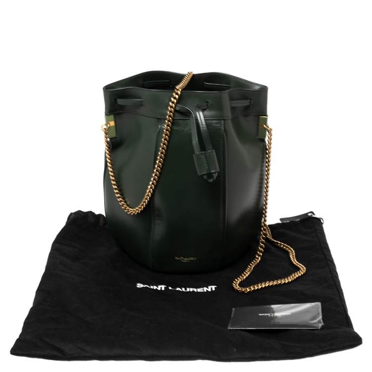 Pre Owned Saint Laurent Green Leather Small Talitha Bucket Bag