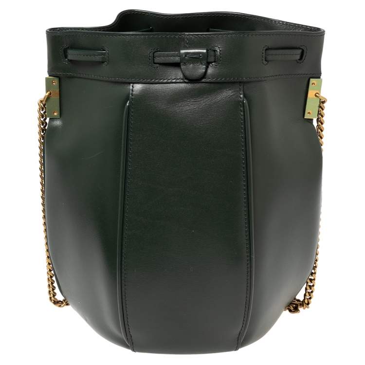 Pre Owned Saint Laurent Green Leather Small Talitha Bucket Bag