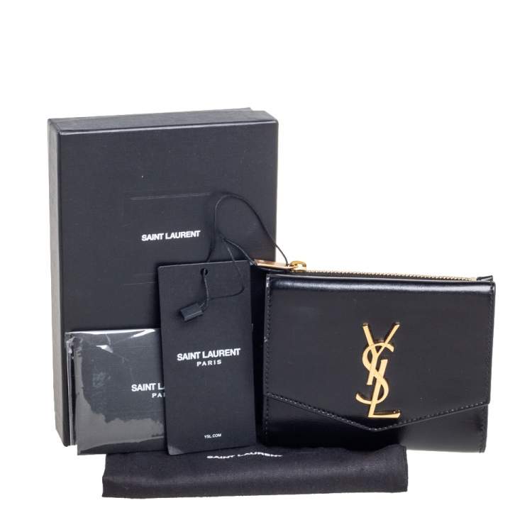 Pre Owned Saint Laurent Black Leather Uptown Compact Wallet