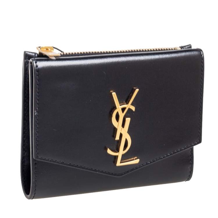 Pre Owned Saint Laurent Black Leather Uptown Compact Wallet