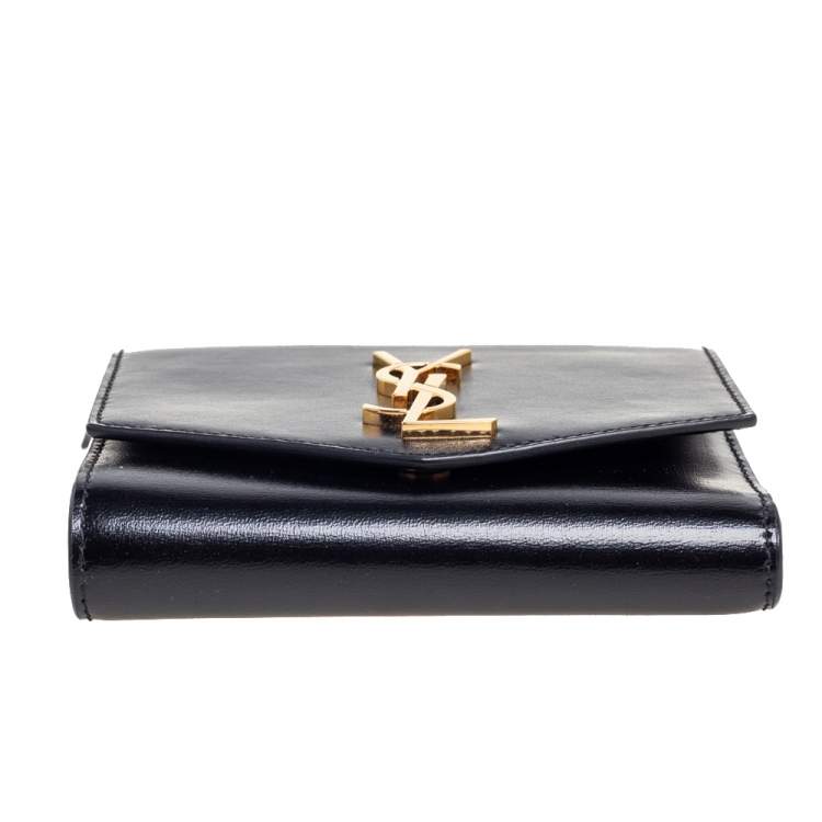 Pre Owned Saint Laurent Black Leather Uptown Compact Wallet