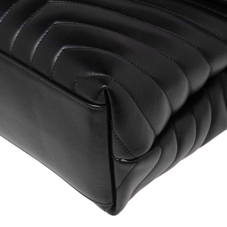 Pre Owned Saint Laurent Black Matelassé Leather Medium Loulou Shoulder Bag