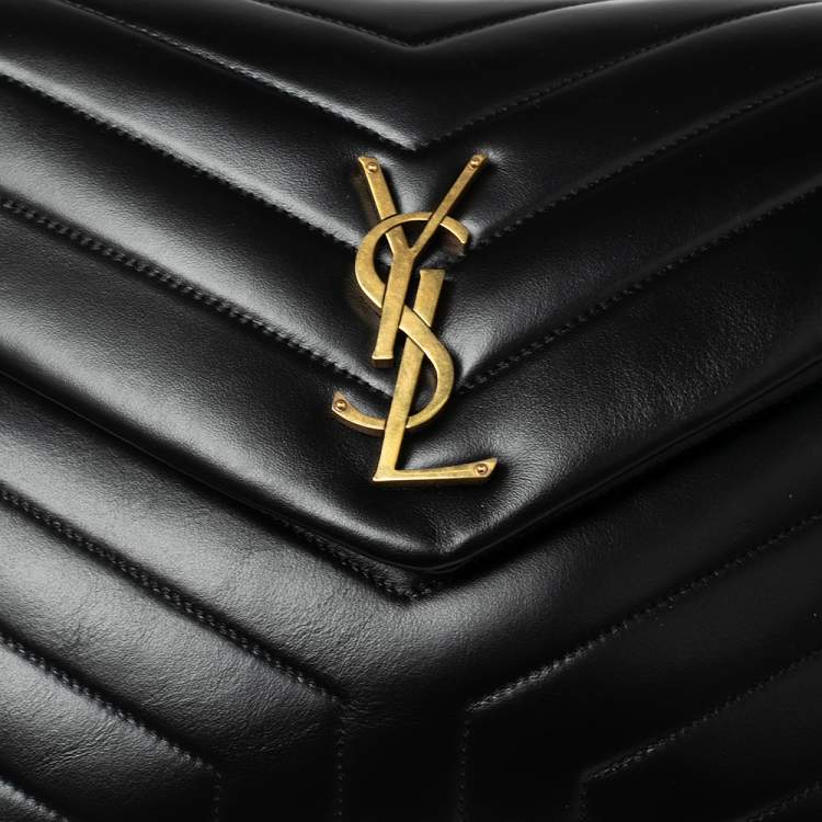 Pre Owned Saint Laurent Black Matelassé Leather Medium Loulou Shoulder Bag