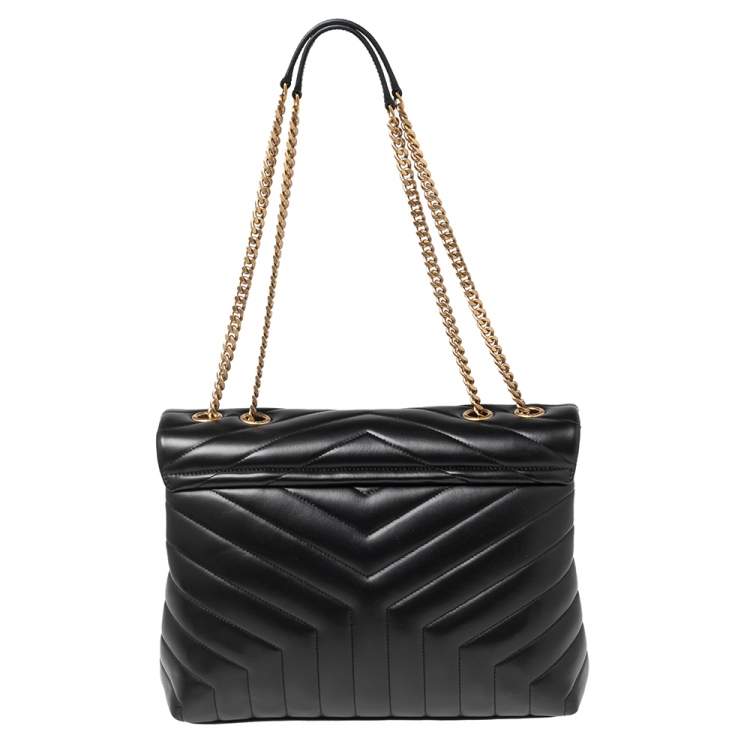 Pre Owned Saint Laurent Black Matelassé Leather Medium Loulou Shoulder Bag