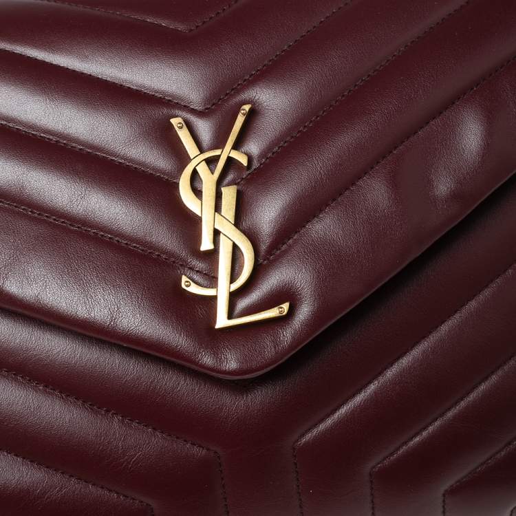 Pre Owned Saint Laurent Burgundy Matelassé Leather Medium LouLou Shoulder Bag