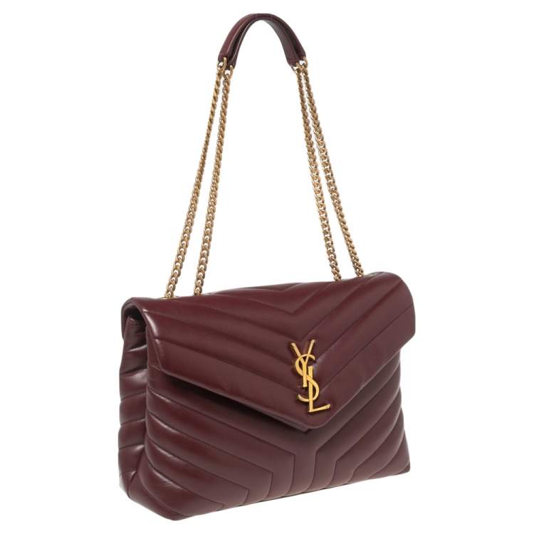 Pre Owned Saint Laurent Burgundy Matelassé Leather Medium LouLou Shoulder Bag