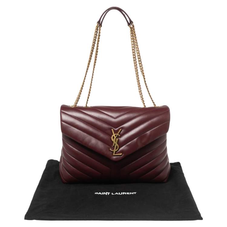 Pre Owned Saint Laurent Burgundy Matelassé Leather Medium LouLou Shoulder Bag