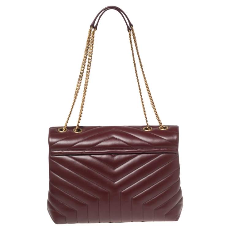 Pre Owned Saint Laurent Burgundy Matelassé Leather Medium LouLou Shoulder Bag