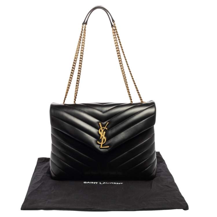 Pre Owned Saint Laurent Black Matelassé Leather Medium LouLou Shoulder Bag