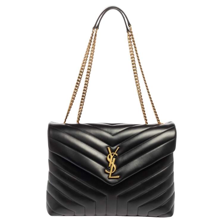 Pre Owned Saint Laurent Black Matelassé Leather Medium LouLou Shoulder Bag