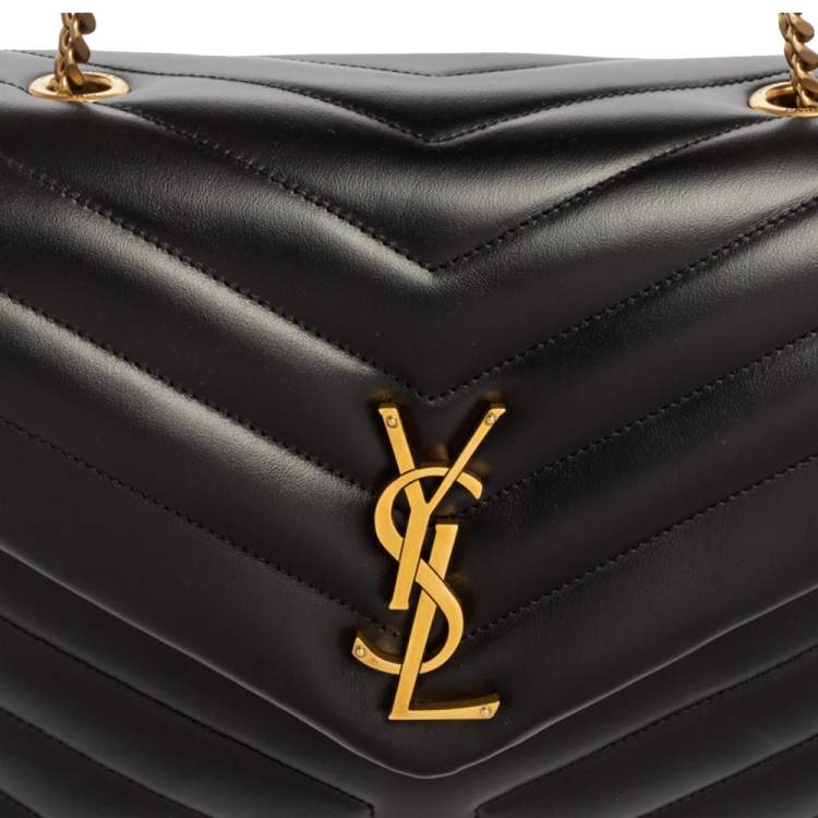 Pre Owned Saint Laurent Black Matelassé Leather Medium LouLou Shoulder Bag