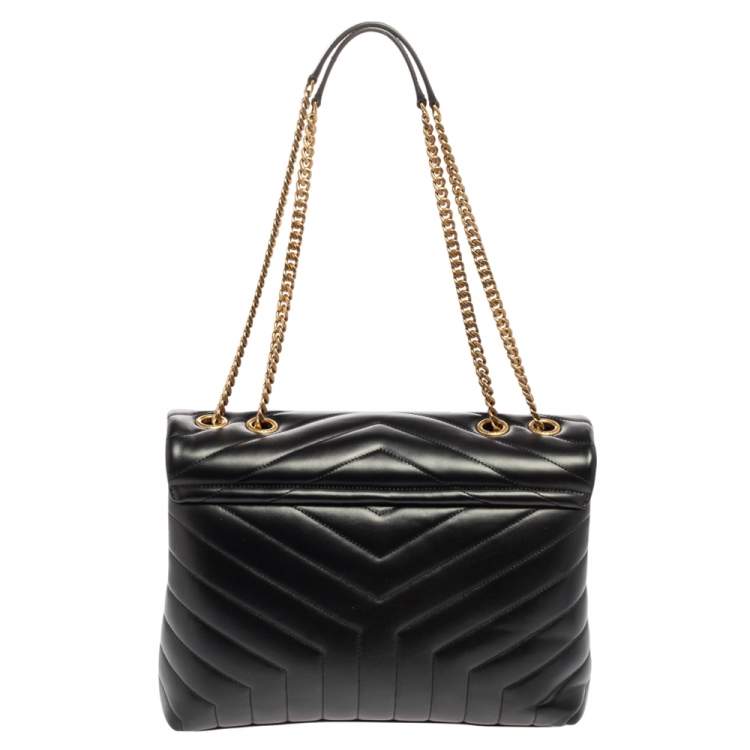 Pre Owned Saint Laurent Black Matelassé Leather Medium LouLou Shoulder Bag