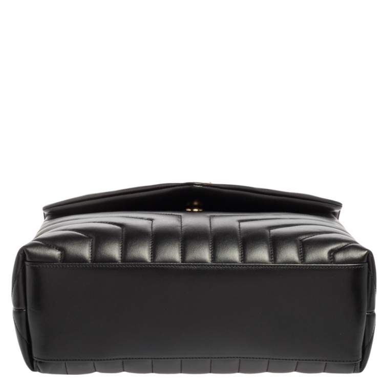 Pre Owned Saint Laurent Black Matelassé Leather Medium LouLou Shoulder Bag