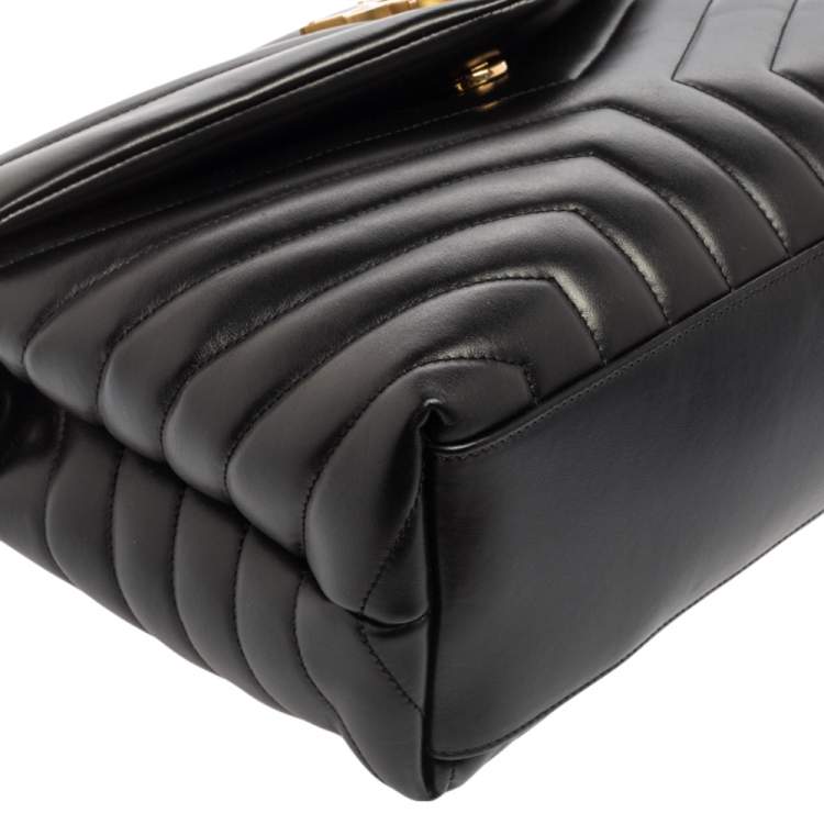 Pre Owned Saint Laurent Black Matelassé Leather Medium LouLou Shoulder Bag