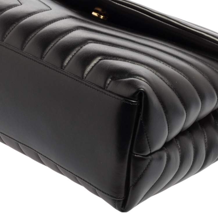 Pre Owned Saint Laurent Black Matelassé Leather Medium LouLou Shoulder Bag
