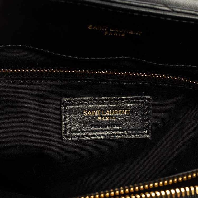 Pre Owned Saint Laurent Black Matelassé Leather Medium LouLou Shoulder Bag