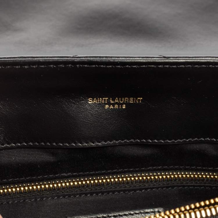 Pre Owned Saint Laurent Black Matelassé Leather Medium LouLou Shoulder Bag