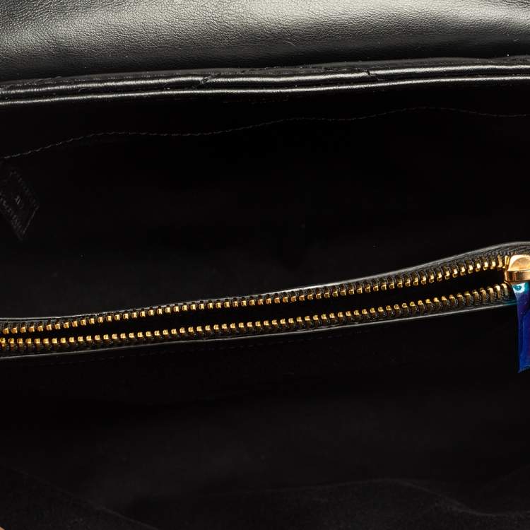 Pre Owned Saint Laurent Black Matelassé Leather Medium LouLou Shoulder Bag
